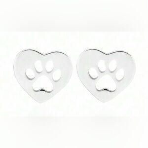 Silver Heart Paw Earrings